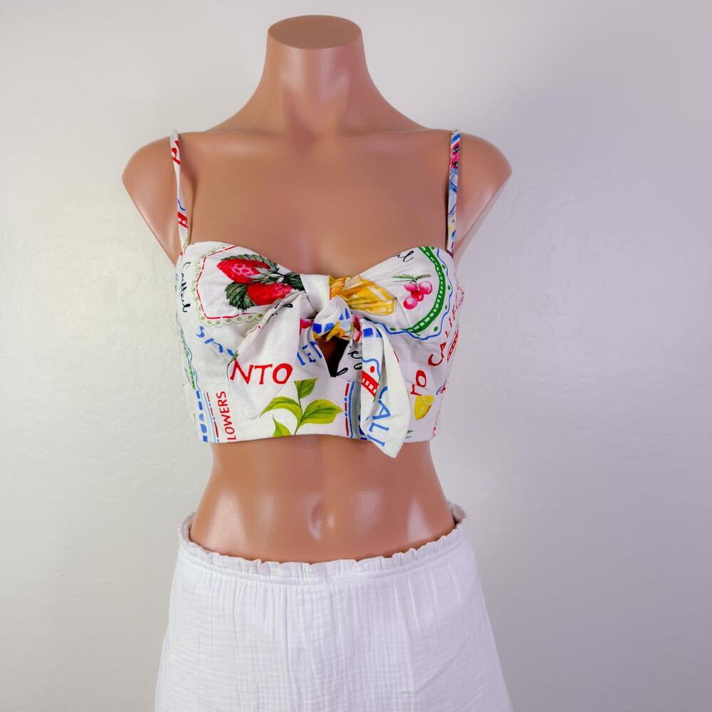 Joie Cocktail Tie Front Linen Crop Cami Top White Boho Beachy Euro Summer 10 NWT